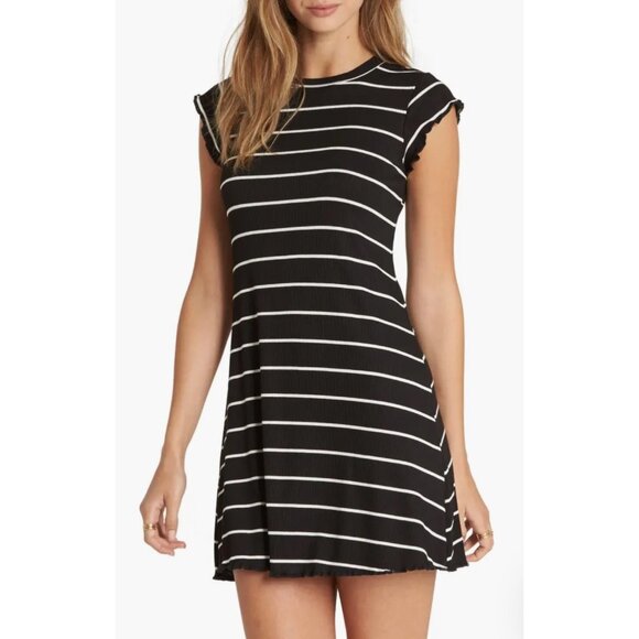 Billabong Black & White 90s Y2K Retro Inspired Striped Crewneck Mini Shift Dress - Picture 2 of 16